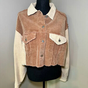 Pol cream and Brown Corduroy Cropped Jacket women’s size Small‎